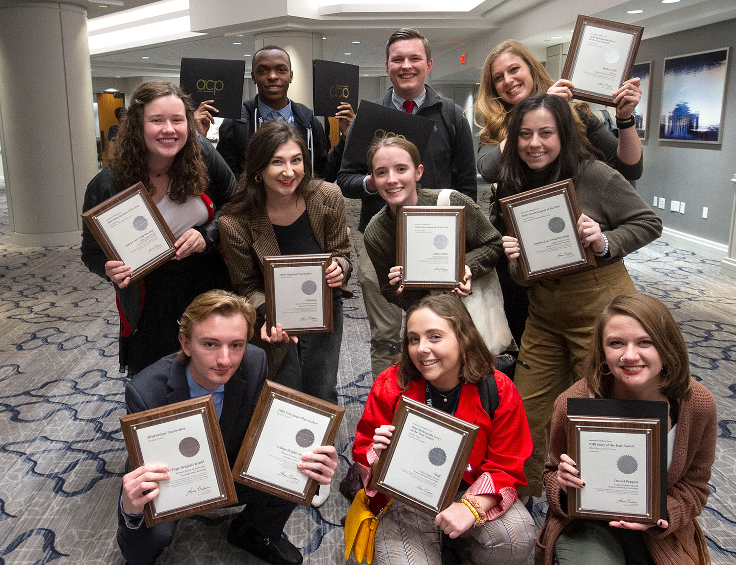 Students celebrate with their awards during the National College Media Convention in Washington D.C. in 2019.
