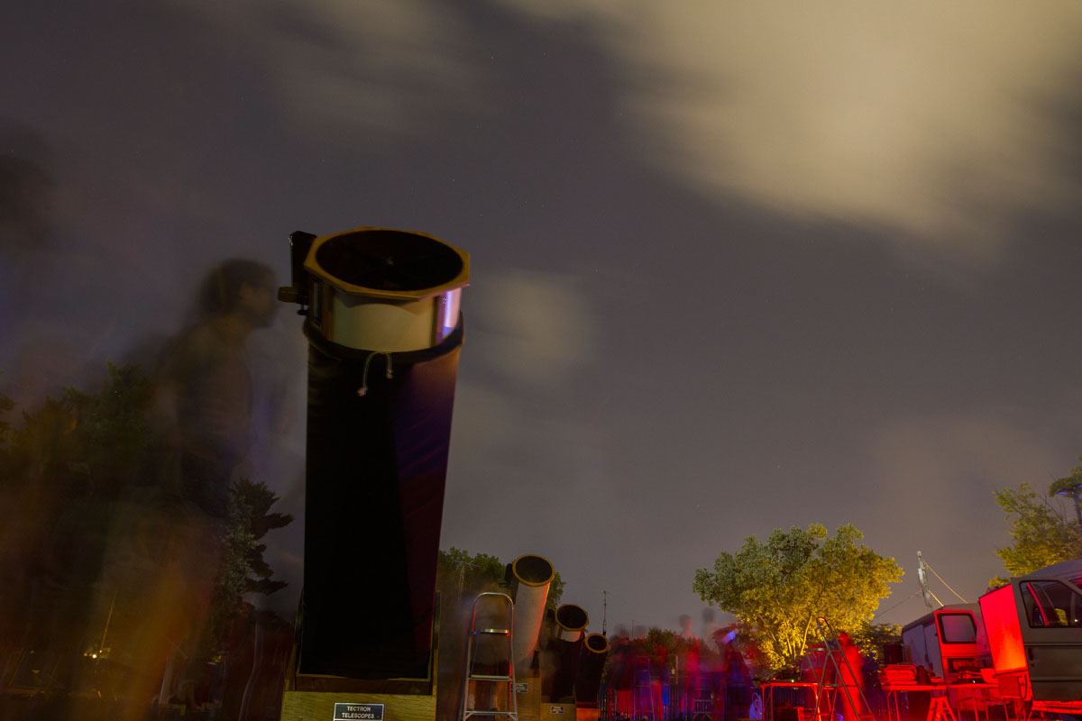 VAMPY campers look at Saturn and a variety of star formations through telescopes during a stargazing party July 6, 2015, at Western Kentucky University. Astronomy students helped position the telescopes for other students to use.