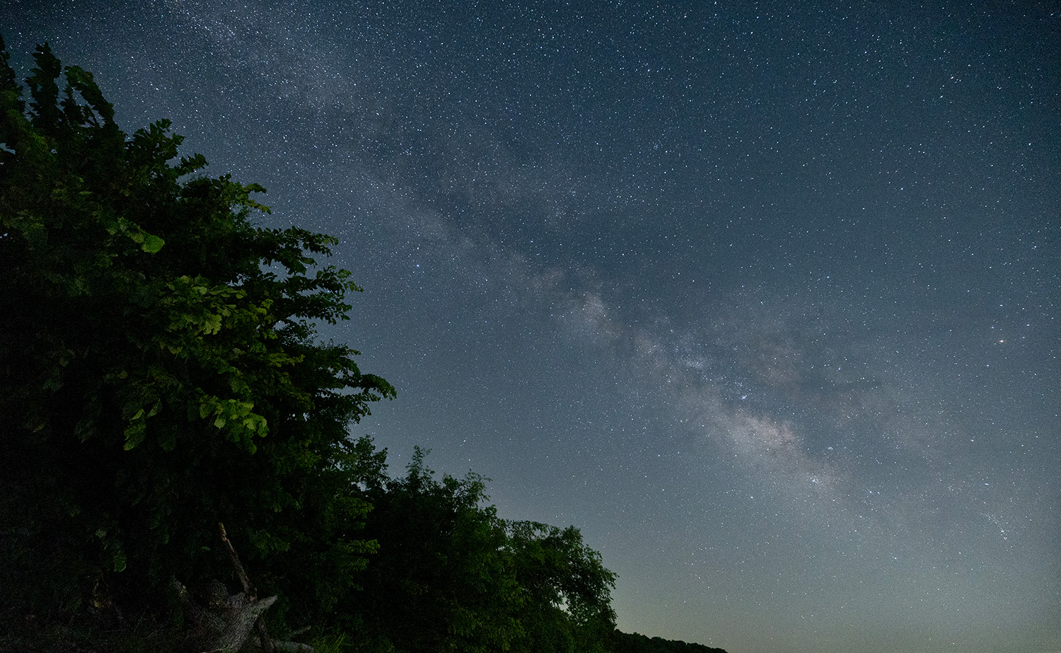 The Milky Way core spans the sky above Land Between the Lakes National Recreation Area in Kentucky on May 22, 2025.